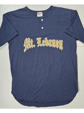 Vtg Mt. Lebanon #17 Short Sleeve Henley Shirt Baseball Eagle USA Cotton Men's L